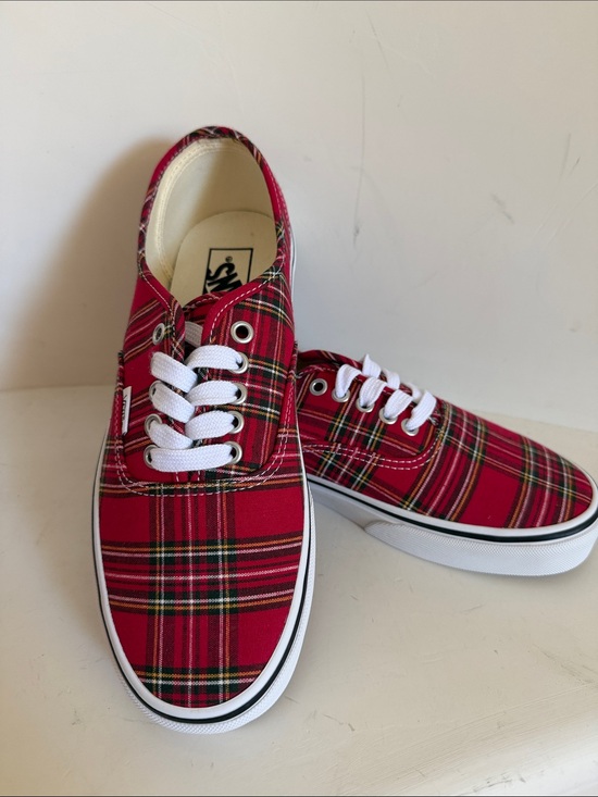 Vans Shoes - Vans Red Plaid Low Top Canvas Sneakers